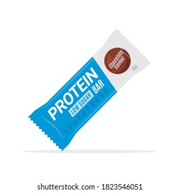 Protein Bar Icon. Protein Snack Chocolate Energy Mockup. Vector Flat Packet Design