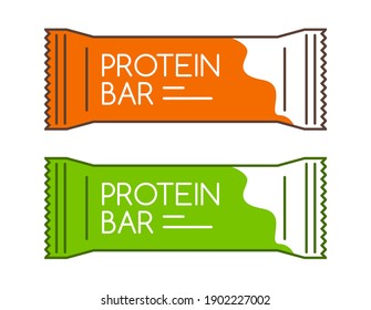 Protein Bar Icon. Protein Snack Chocolate Energy Mockup. Vector Flat Packet Design