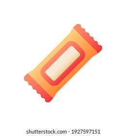 Protein bar vector flat color icon. Nutritional snack. Treat in wrap. Diet supplement. Fitness exercise snack. Fast food delivery. Cartoon style clip art for mobile app. Isolated RGB illustration