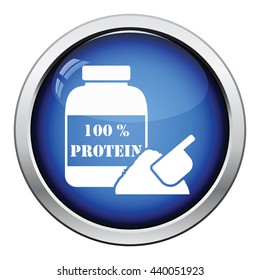 Protein conteiner icon. Glossy button design. Vector illustration.