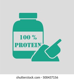 Protein conteiner icon. Gray background with green. Vector illustration.