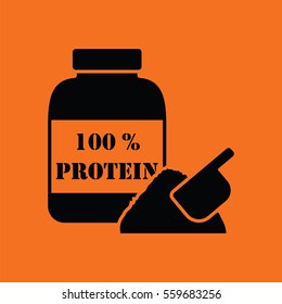 Protein conteiner icon. Orange background with black. Vector illustration.