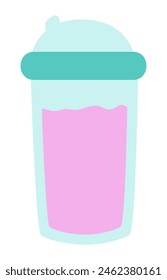 Taza de la bebida de la proteína en diseño plano. Cóctel de suplemento deportivo en recipiente. Ilustración vectorial aislada.