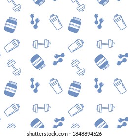 Protein and dumbbells muscle training background material Seamless patterns
