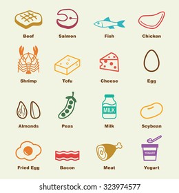 protein food elements, vector infographic icons