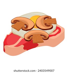 Protein food icon isometric vector. Champignon on fried egg and beef tenderloin. Food concept, protein product