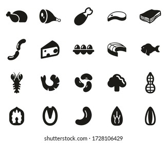 Protein Food Icons Black & White Set Big