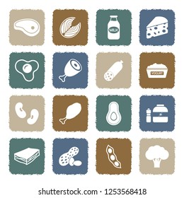 Protein Food Icons. Grunge Color Flat Design. Vector Illustration. 