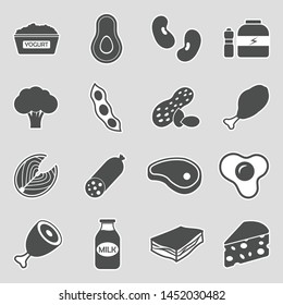 Protein Food Icons. Sticker Design. Vector Illustration.