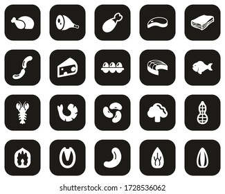 Protein Food Icons White On Black Flat Design Set Big