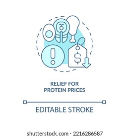 Protein food inflation turquoise concept icon. Meat prices growth. Beef consumption abstract idea thin line illustration. Isolated outline drawing. Editable stroke. Arial, Myriad Pro-Bold fonts used