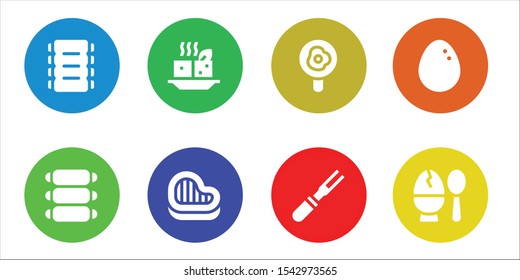 protein icon set. 8 filled protein icons.  Collection Of - Ribs, Tofu, Steak, Fried egg, Meat, Egg icons