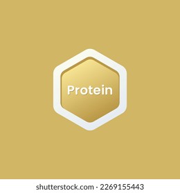 Protein Icon Vector or Protein Label Vector Isolated on Gold Background. The best protein label or symbol for product packaging. Protein icon vector for supplement product packaging.