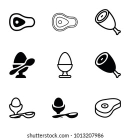 Protein icons. set of 9 editable filled and outline protein icons such as beef, boiled egg