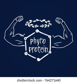 The protein molecule with muscular hands and text inside the phyto protein