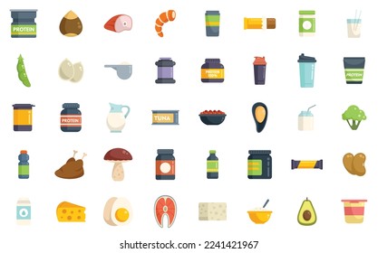 Los iconos de nutrientes de proteínas establecen un vector plano. Fibra grasa. Nutrición aislada
