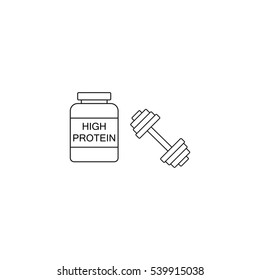 Protein powder with dumbbel line icon, sport nutritional supplements, vector graphics, a linear pattern on a white background, eps 10.