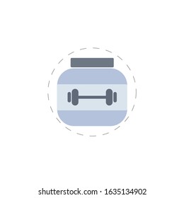 Protein powder jar. Bodybuilding food supplement vector flat illustration icon