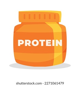 Protein powder jar flat linear long shadow icon. Bodybuilding food supplement. Vector outline symbol
