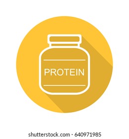 Protein Powder Jar Flat Linear Long Shadow Icon. Bodybuilding Food Supplement. Vector Outline Symbol