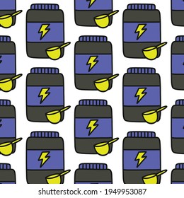 protein powder seamless doodle pattern, vector illustration