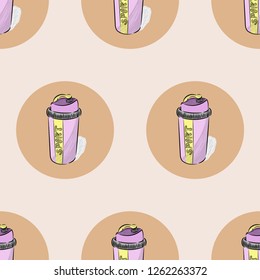 Protein powder shake cup pattern. Sports nutrition. Healthy food.