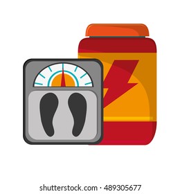 protein powder supplement and  weight scale  icon