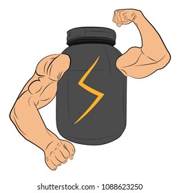 protein power energy jar with muscle hands vector drawing illustration
