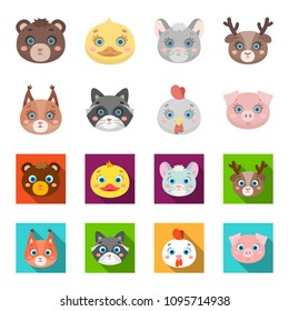 Protein, raccoon, chicken, pig. Animal muzzle set collection icons in cartoon,flat style vector symbol stock illustration web.