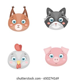 Protein, raccoon, chicken, pig. Animal s muzzle set collection icons in cartoon style vector symbol stock illustration web.