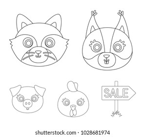 Protein, raccoon, chicken, pig. Animal's muzzle set collection icons in outline style vector symbol stock illustration web.