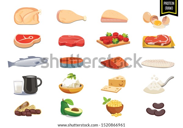 Protein Raw Animal Vegetable Nutrients Food Stock Vector Royalty Free 1520866961