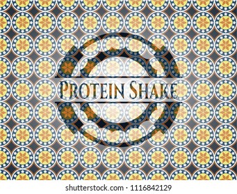 Protein Shake arabesque style badge. arabic decoration.