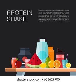 Protein shake. Flat style illustration. Web banners design.