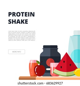 Protein shake. Flat style illustration. Web banners design.
