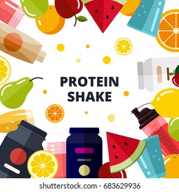 Protein shake. Flat style illustration. Web banners design.
