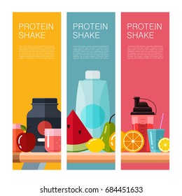 Protein shake. Flat style illustration. Web banners design.