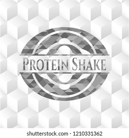 Protein Shake grey emblem. Vintage with geometric cube white background