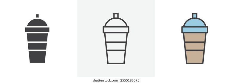 Protein shake icon collection in black and colored style.