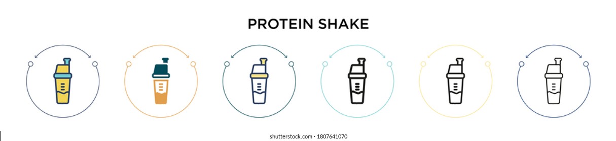 Protein shake icon in filled, thin line, outline and stroke style. Vector illustration of two colored and black protein shake vector icons designs can be used for mobile, ui, web