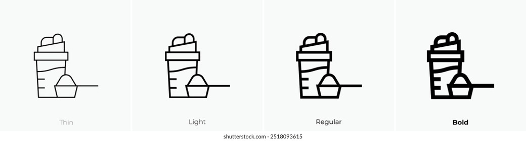 Icono de batido de proteínas. Diseño de estilo delgado, ligero, regular y audaz aislado sobre fondo blanco