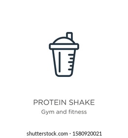 Protein Shake Icon. Thin Linear Protein Shake Outline Icon Isolated On White Background From Gym And Fitness Collection. Line Vector Sign, Symbol For Web And Mobile