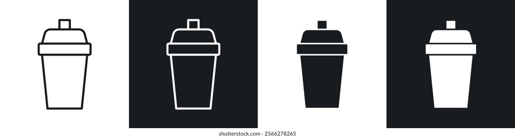 Protein shake icons collection in black filled and line style.