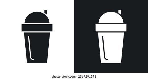 Protein shake icons in solid black and white colors