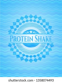 Protein Shake light blue water wave emblem background.