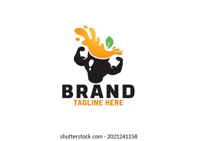 protein shake logo vector graphic with muscle and splashed drink for any business especially for gym supplement, fitness, bodybuilding, energy drink, etc.