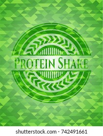 Protein Shake realistic green emblem. Mosaic background