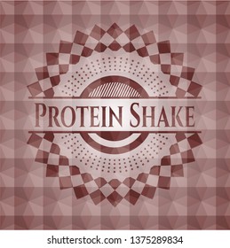 Protein Shake red seamless emblem or badge with abstract geometric pattern background.