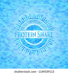 Protein Shake sky blue emblem. Mosaic background