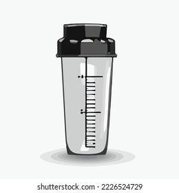 Protein shaker with blender ball, full and empty cups for sports nutrition and gainer drinks. plastic bottles with metal spring Illustration Vector Cartoon Drawing